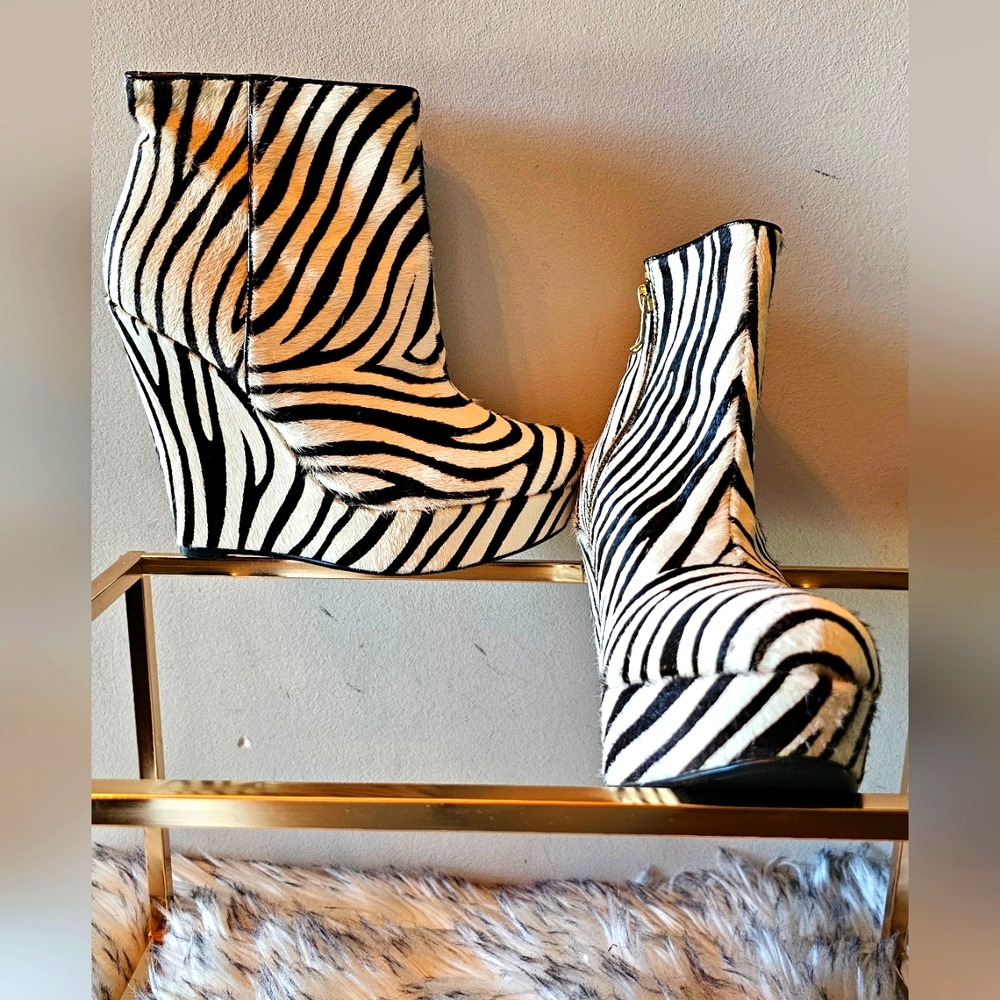 Zebra Print Wedge Platform Heel Booties